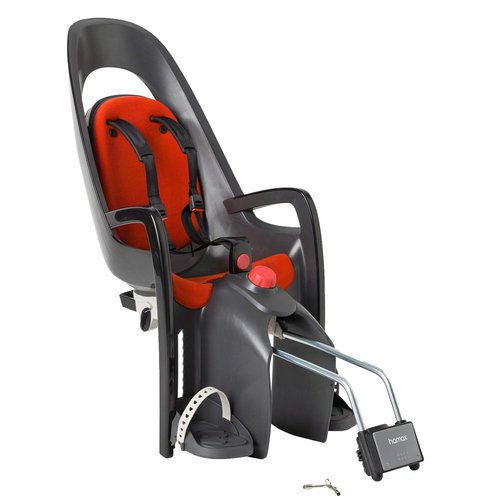 Hamax Caress Rear Child Bike Seat - Frame Mount, Ultra-Shock Absorbing, Adjustable to Fit Kids (Baby-Toddler) 9 mo-48.5lb. (Grey/Red)