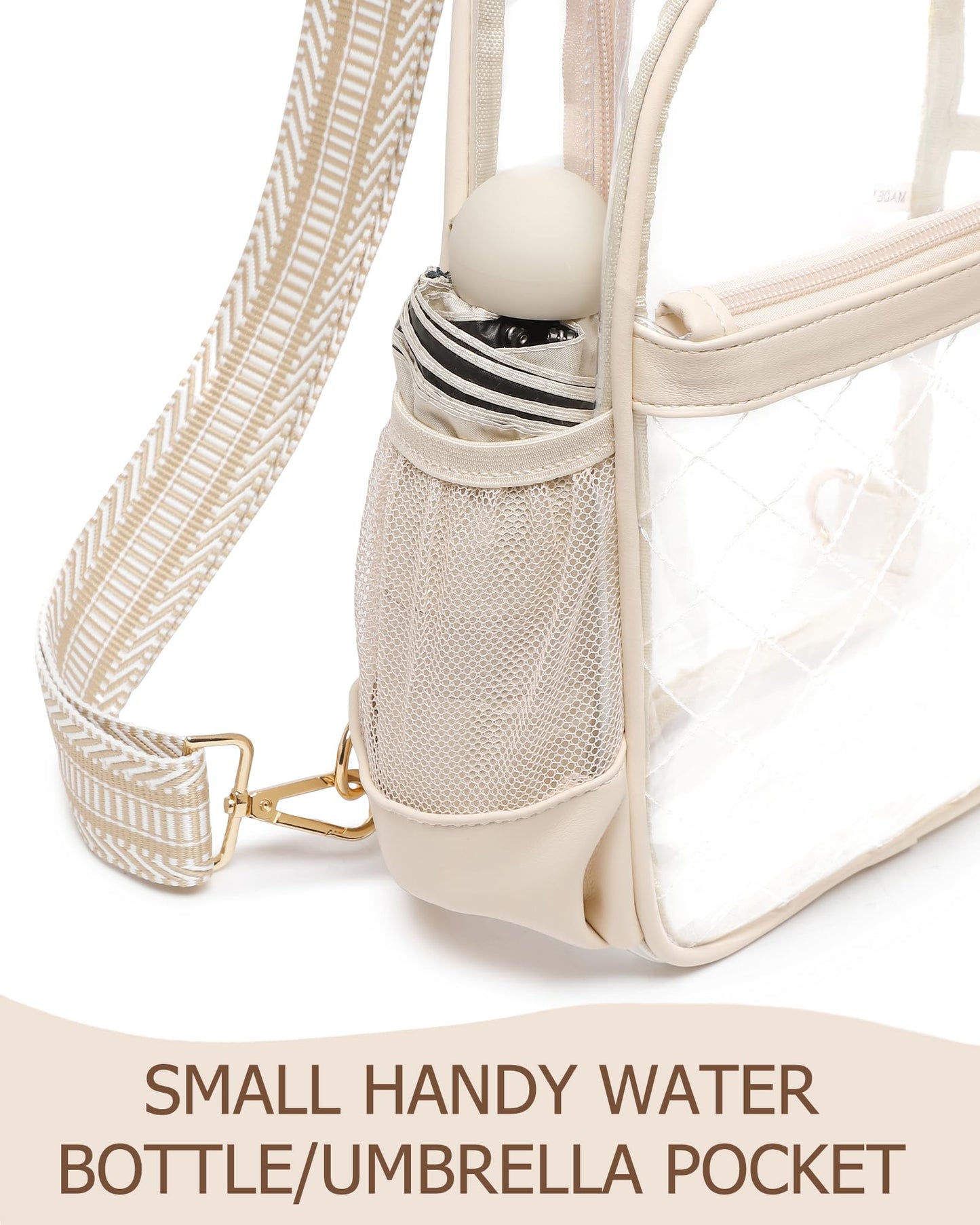 Clear Bag for Stadium Events, Clear Purse for Women, Transparent PVC Quilted Sport Concert Daily Crossbody Bag,Beige