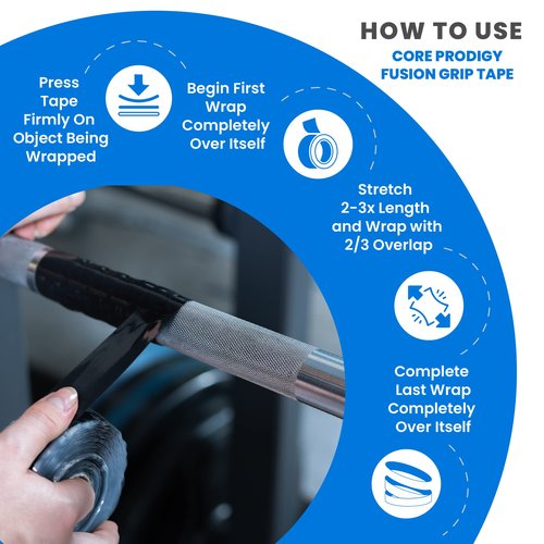 Core Prodigy Fusion Grip Tape - Silicone Rubber Wrap for Pull Up Bars, Barbells, Dumbbells, Sports and Gym Equipment, and Tools (10 Foot, Black)