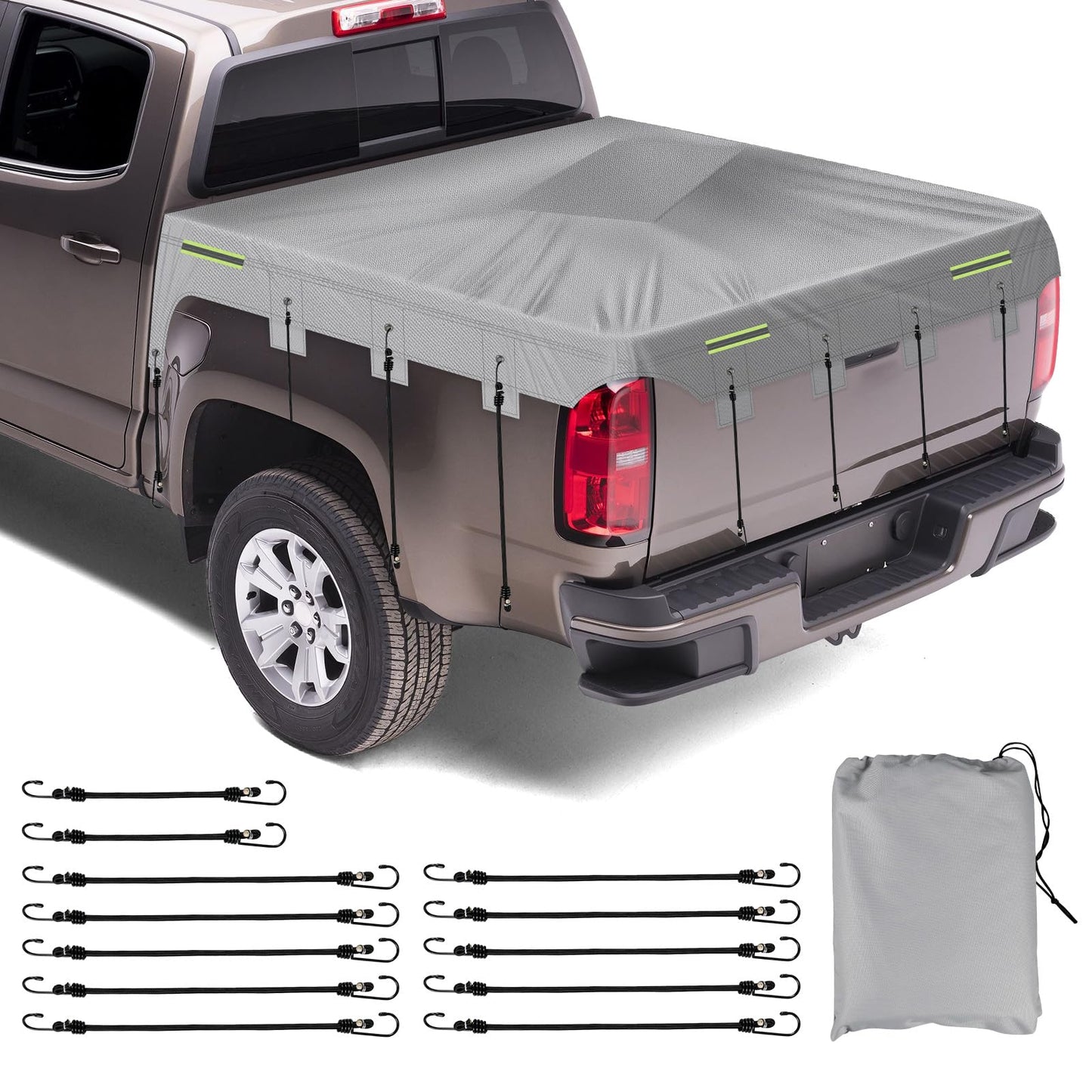 Mid-Size Truck Bed Tarp Cover Compatible with Toyota Tacoma, Ford Ranger and Nissan Frontier 5Ft-5.3Ft Short Bed, 600D Heavy Duty with 12 Elastic Cords Pickup Bed Tarp for Snow Rain Dust Protection