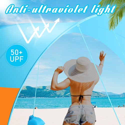 Keureedg Beach Canopy Sun Shade, Beach Shade Canopy Wind Sail Camping Sun Shelter Outdoor Beach Tent Sun Shelter Easy Set Up Beach Canopy for Camping, Backyard, Fishing and Picnics (Patent Pending)