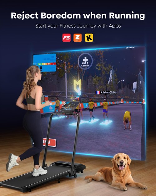 Acezoe Walking Pad Treadmill with Incline and Handle Bar, 2 in 1 Folding Treadmills for Home Small Office, 300lbs Portable Compact Under Desk Treadmill with Remote Control, LED Display and Apps