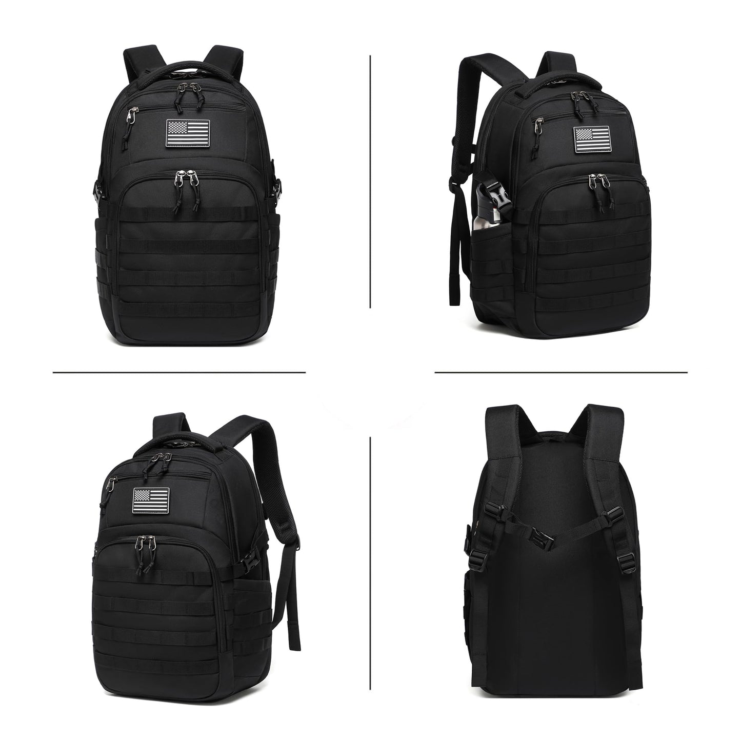 Wotony Military tactical backpack, backpack for men black small tactical assault bag (Black, 18.5 inch)