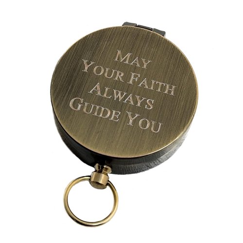 Engraved Brass Compass Gifts Personalized | Baptism Gift for Boys, Son, Grandson | Unique Idea for Graduation, Confirmation, Birthday | from Mom, Dad, Grandma, Grandpa (FBA - May Your Faith)