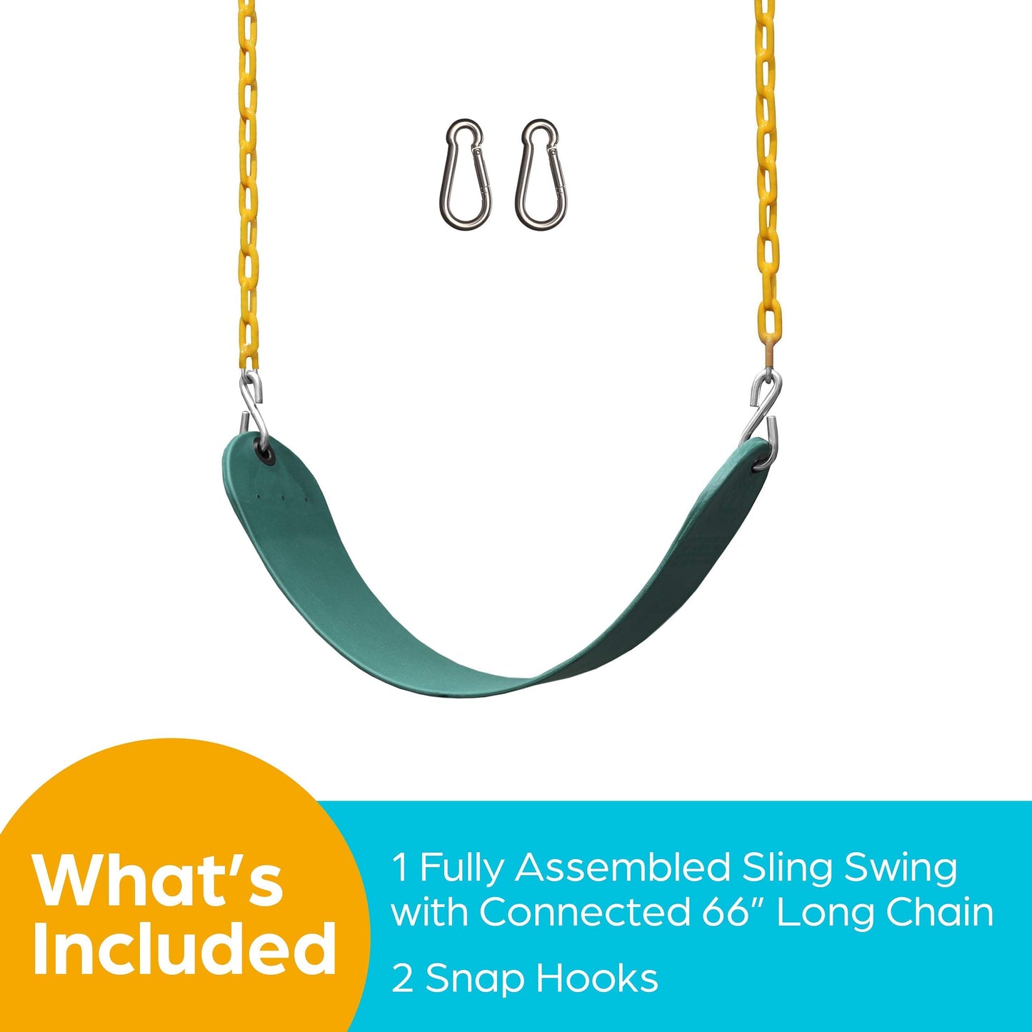 Jungle Gym Kingdom Swing for Outdoor Swing Set - Pack of 1 Swing Seat Replacement Kit with Heavy Duty Chains - Backyard Swingset Playground Accessories for Kids (Green)