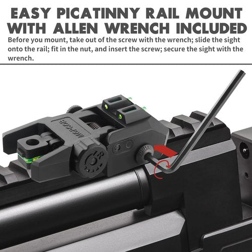 ZBULAR Fiber Optic Sights, Flip Up Front and Rear Backup Sights with Green Red Fiber Optics Dots, Tool-Free Adjustable Front Sight Rapid Transition