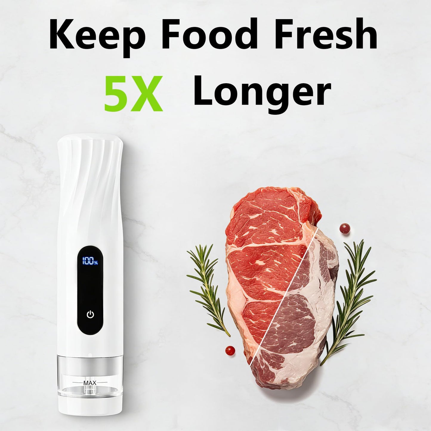 ALLHOPE Compact Vacuum Sealer for Food Storage: Portable Handheld Food Sealer, 80kPa Suction, 1800mAh Battery, 30 Reusable Vacuum Bags, Preserve 5X Freshness with Easy Operation