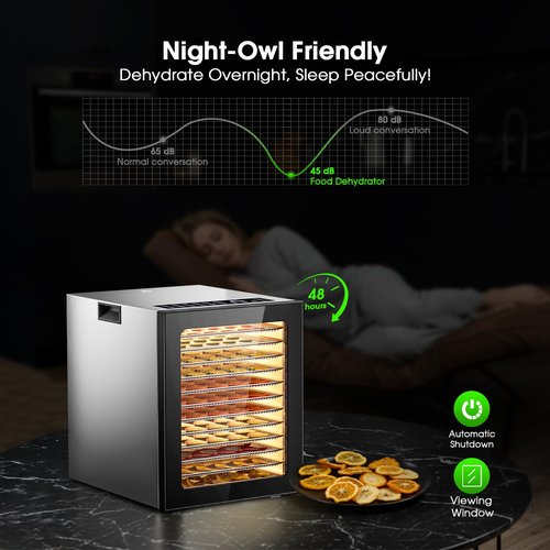 Food-Dehydrator for Home, 12-Trays Stainless Steel,10 Presets, 850W, 48H Timer and Temperature Control, Overheat Protection, Dehydrators for food and jerky for Dog Treats, Meats & Veggies