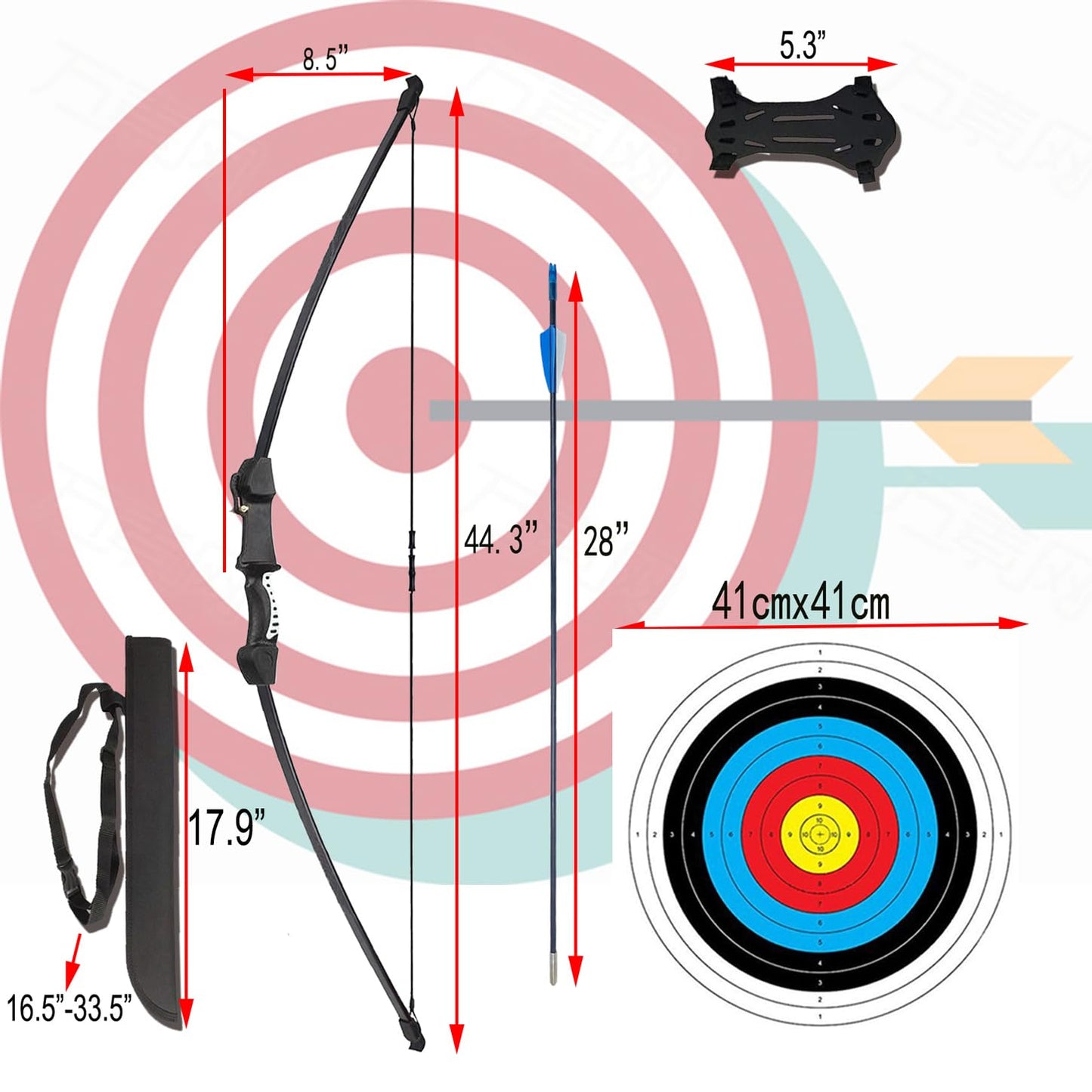 45" Youth Bow and Arrows Set for Kids 8-12 Teens Recurve Archery Beginner Gift Longbow Kit 9 Arrows, 4 Target Face Toy for Backyard Game Age 12-14 14-16 Green