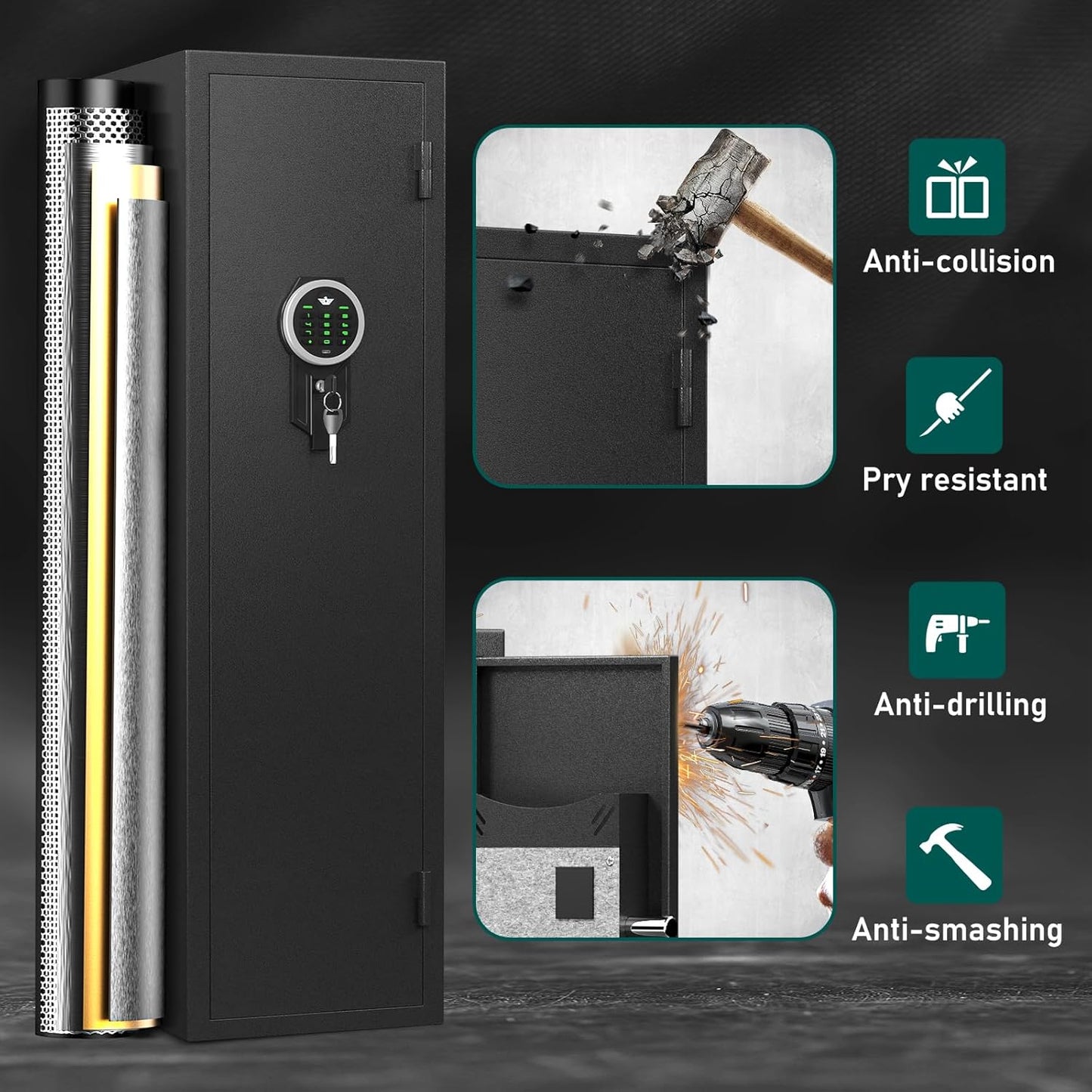 Kavey 5-8 Gun Safe, Long Gun Safe for Home Rifle and Pistols with Backlit Keypad, Quick Access Gun Cabinet with LED Light and Removable Shelf