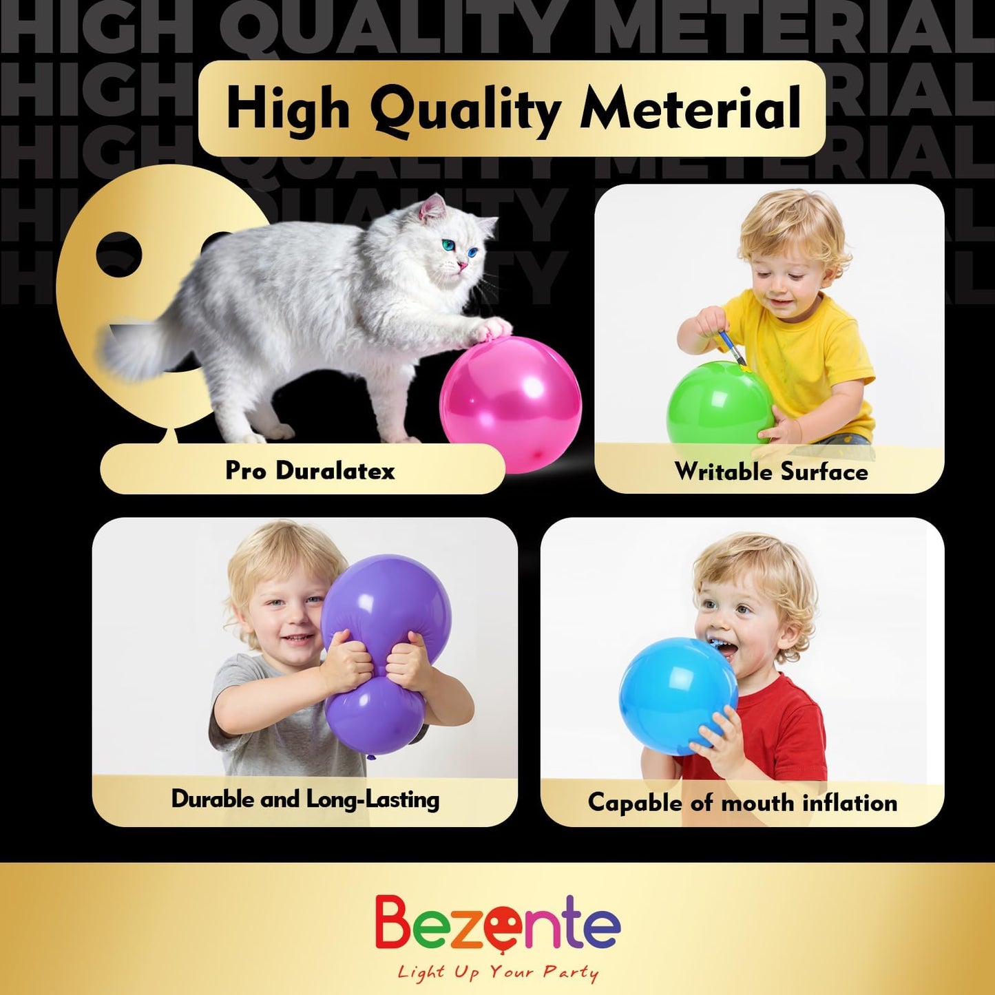 Bezente Pro Duralatex White Balloons - 100 Pack 12 inch Extra-Thick White Balloons for Long-Lasting Professional Party Decorations, Large Wedding Birthday Graduation Bridal Shower