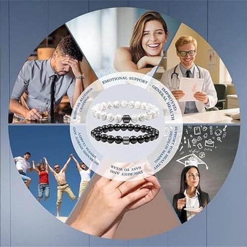 sunglnl Glame Anti Alcohol Bracelet, Magnétiques Anti-Alcohol Bracelet GM Mnetic Bead to Reduce the Urge to Drink Relieve Anxiety and Stress Healing Bracelets Jewelry for Women Men（3 Colors）