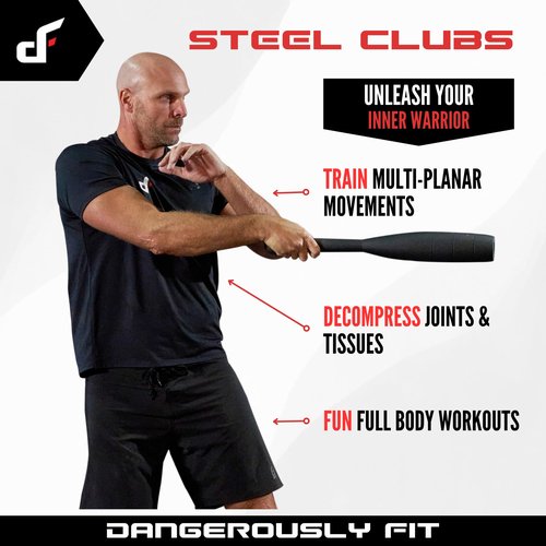 Dangerously Fit 10lb Steel Club for Men & Women, Clubbell Strength Training & Full Body Workouts