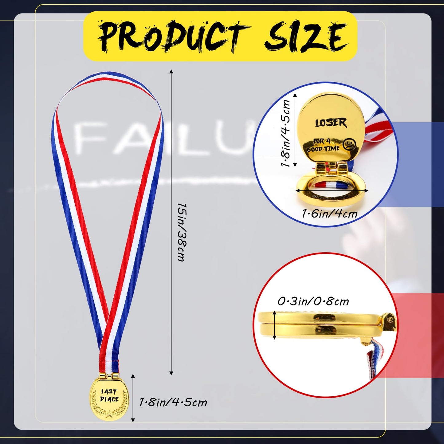 Misdary 3 Pcs Last Place Medal, 1.8 Inch Toilet Seat Flip Cover Design Loser Award Medal with Webbing Ribbon, Novelty Last Place Trophy for Game Competition Party Supplies