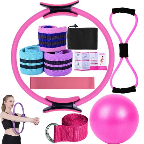 Pilates Essentials Kit for Women, 2025 New Better Me Pilates Kit for Women with Resistance Bands, Pilates Ring, Ball & Guide, Portable Fitness Equipment for Core Strength, Stretching & Toning(Pink)