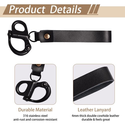 Quick Release Clip Shackle for SCBA Mask - Firefighter Accessories Tools with Leather Handle, Marine Grade 316 Stainless Steel Snap Shackle for Rigging, Sailing, Boat & Emergency Lanyards (1,Allblack)