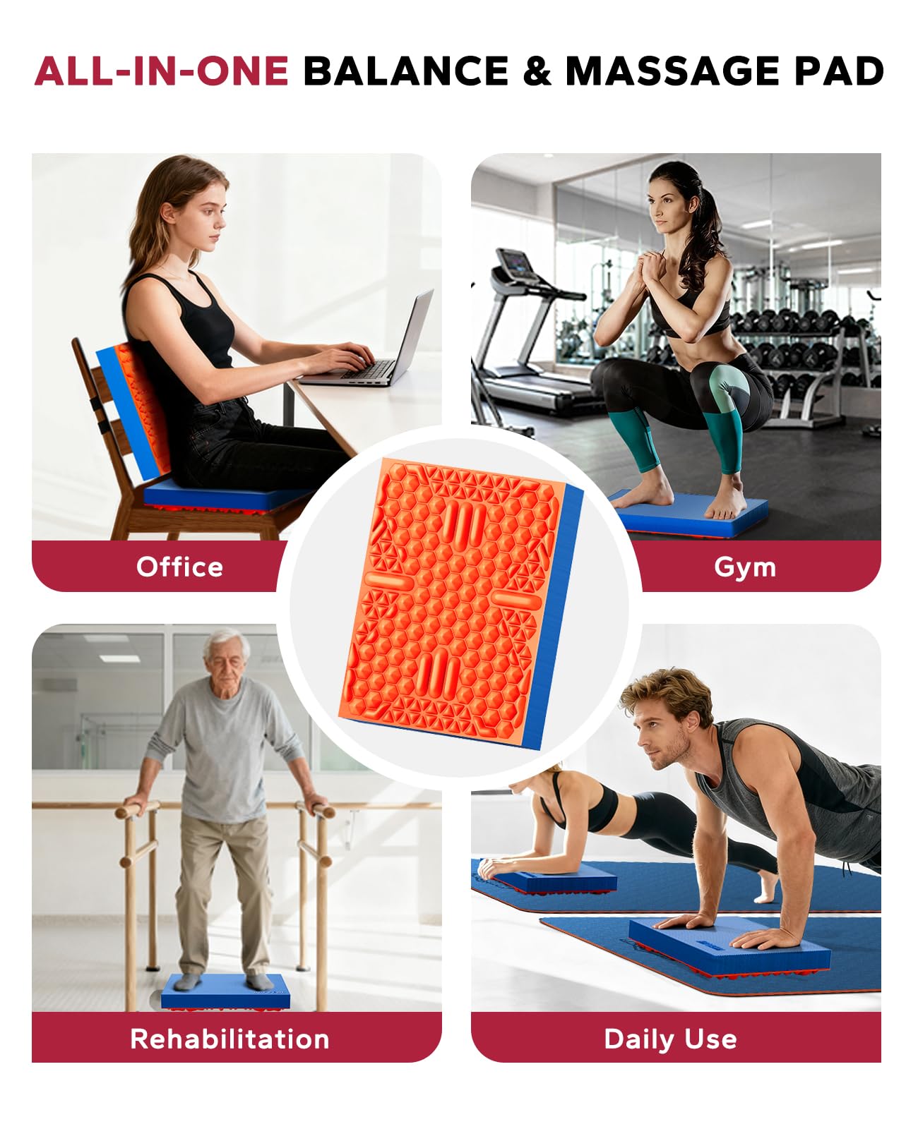 HAPBEAR Exercise Balance Pad - 15"x12" Non-Slip Textured Foam Pad with 2-in-1 Stability, 2.2" Thick TPE & EVA with Soft Cushioning for Adults, Physical Therapy Core Training - Blue