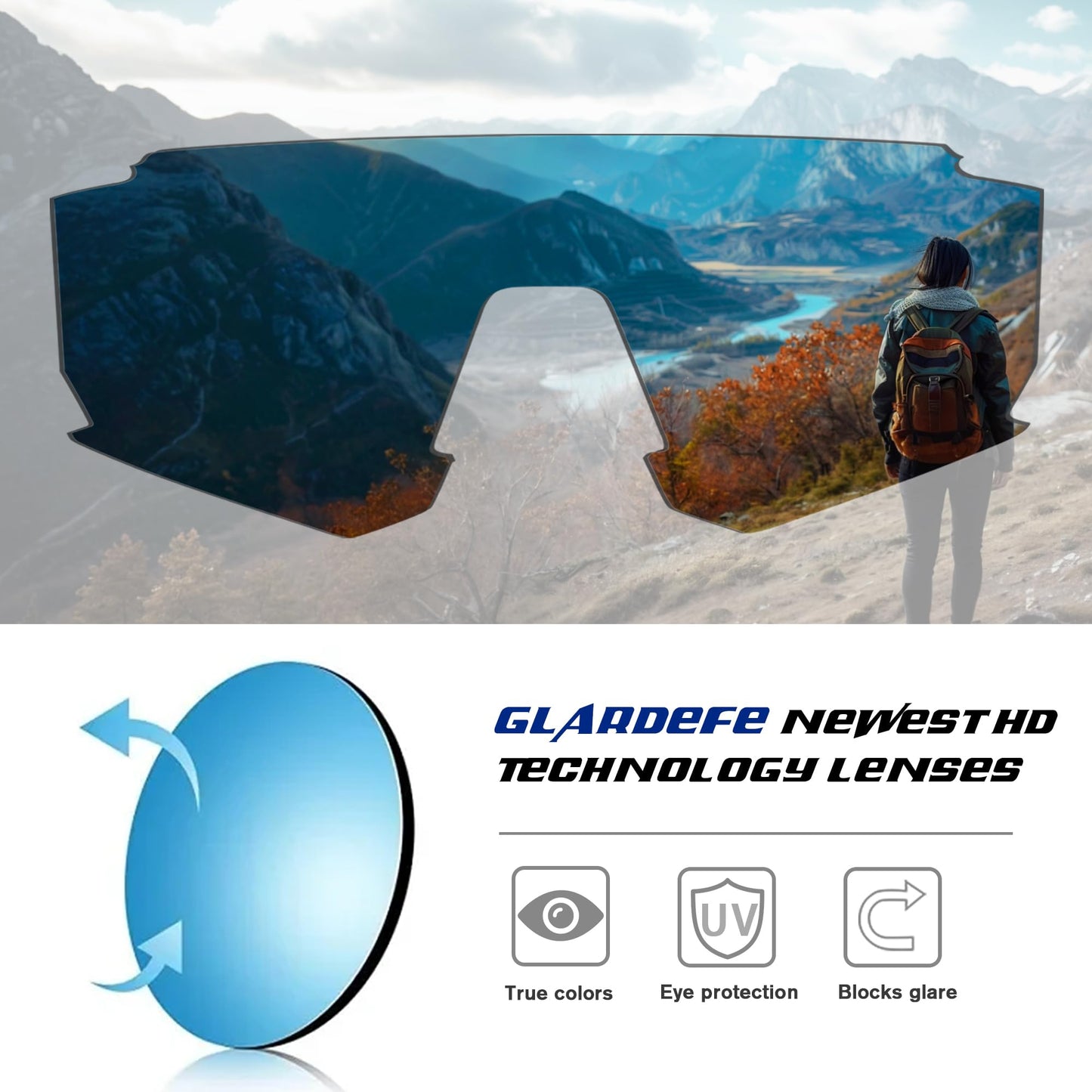 GLARDEFE Sports Baseball Sunglasses - Running Sunglasses for Men Women - Driving Fishing Cycling Bike Glasses UV400 Protection(Black/Blue Mirror)