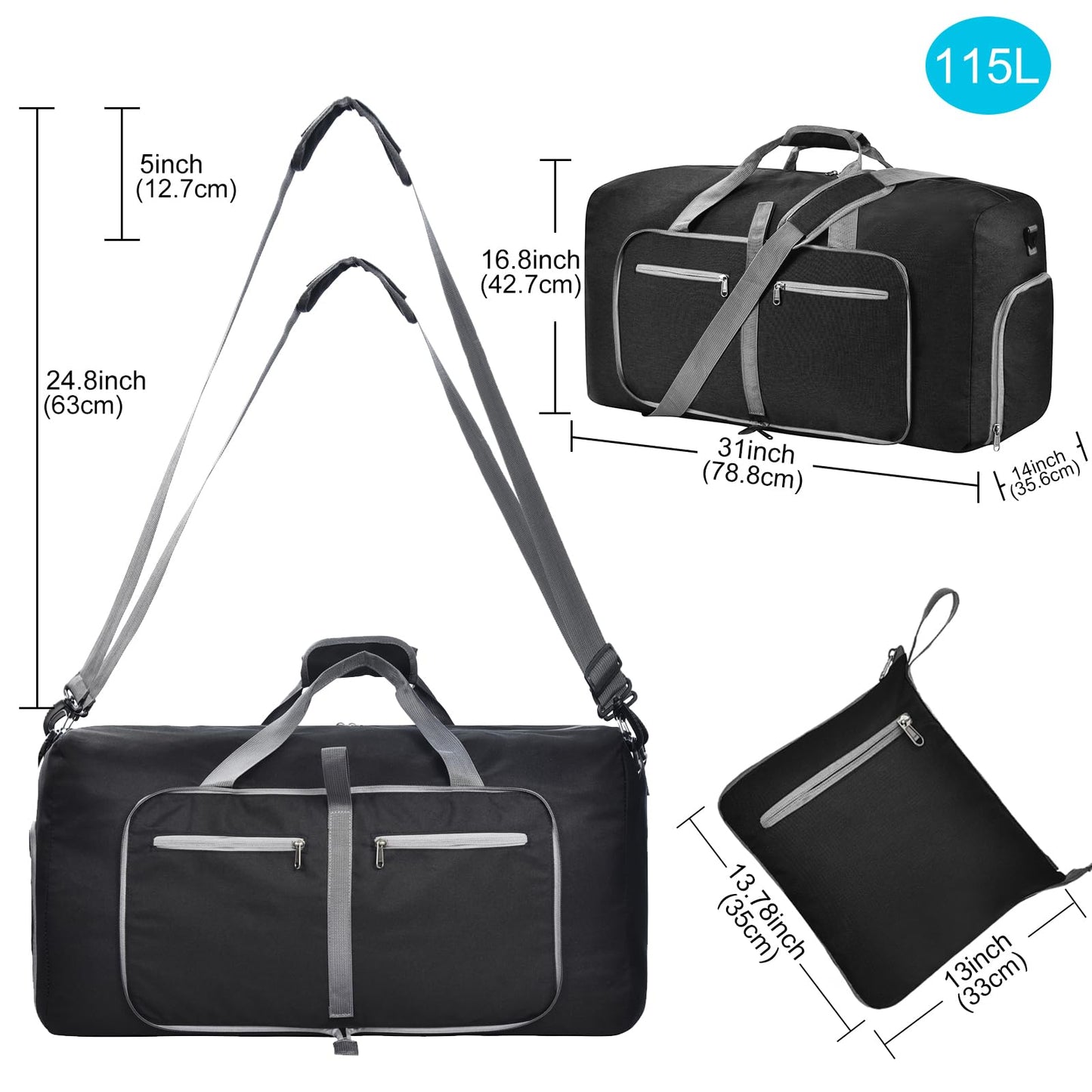 Felipe Varela Duffle Bag with Shoes Compartment and Adjustable Strap,Foldable Travel Duffel Bags for Men Women,Waterproof Duffel Bags