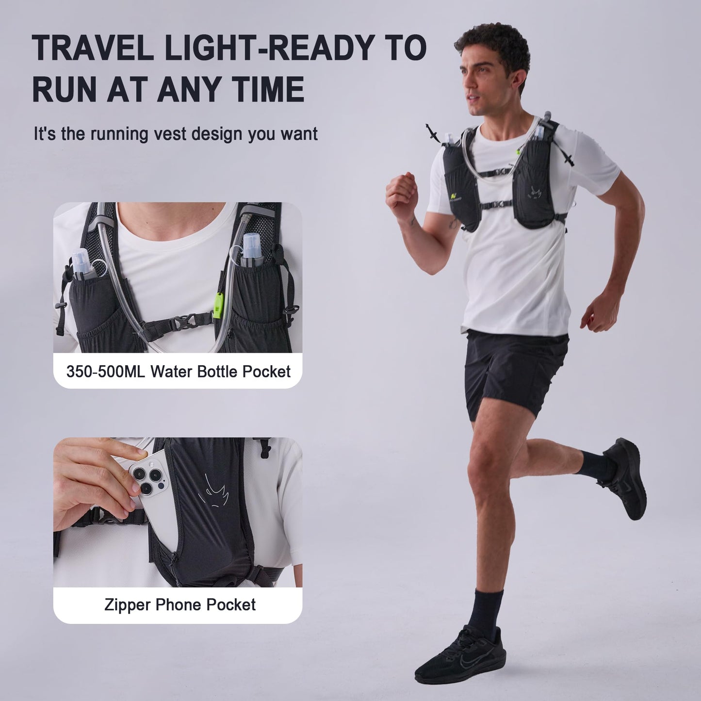 N NEVO RHINO 5.5L Running Vest for Women Men, Lightweight Hydration Vest with 1.5L Water Bladder, Breathable Water Backpack for Hiking Marathon Running