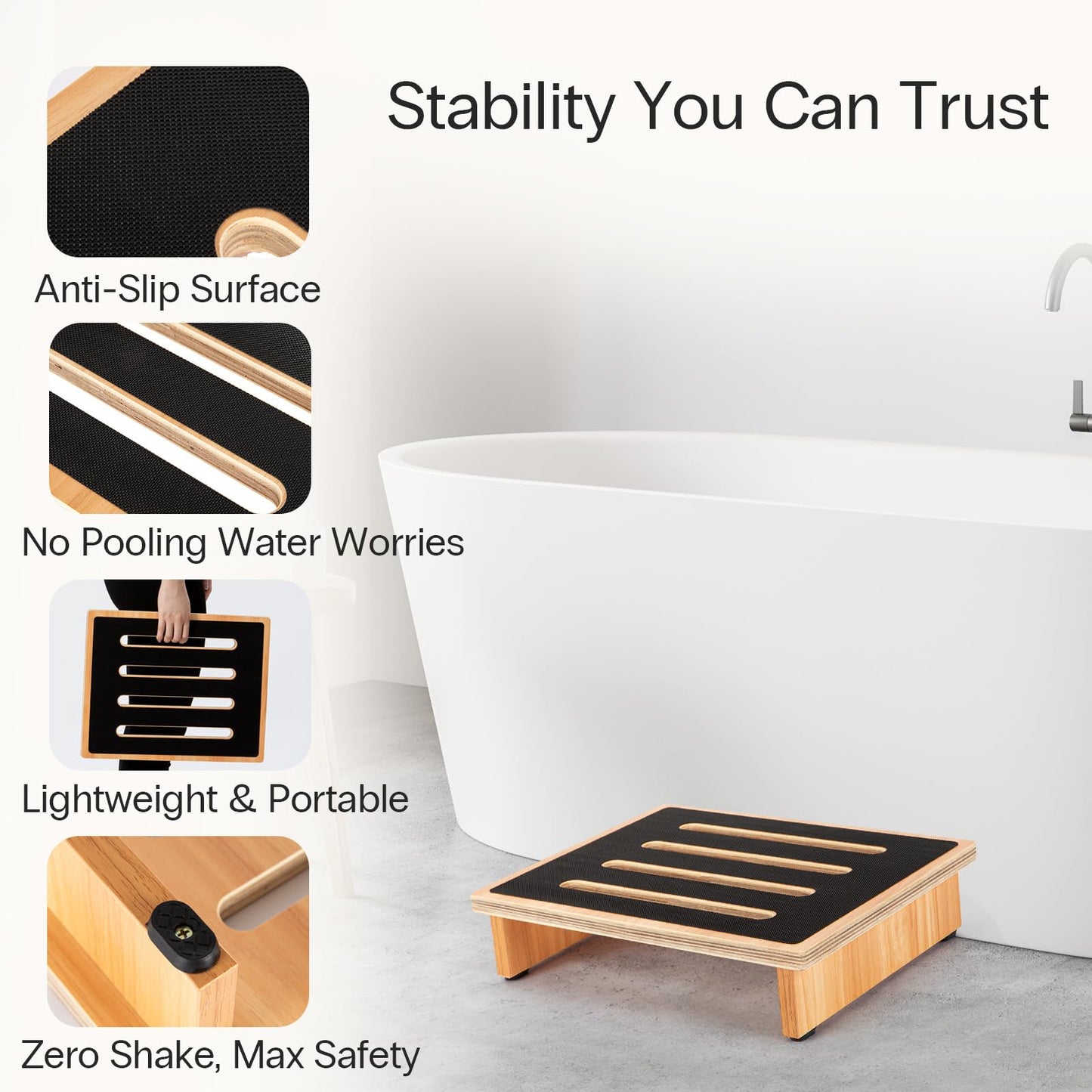 StrongTek 3.5" One Step Stool for Adults & Seniors, Sturdy Wooden Riser with Non-Slip Rubber Top, 440 lb Capacity, No Assembly Required, Portable for Kitchen, Bathroom, Bedside