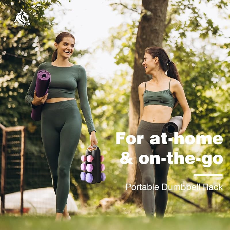 Lilac Fantasy 18lb Set of 6 Neoprene Coated Dumbbells with Rack - Anti-Slip Hex Weights