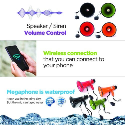 Roar of Lion Bullhorn Megaphone with Siren & Volume Control/Recorder - Waterproof 15W Reliable and Consistent Performance, 200-sec Voice Recording with Maximum Range 1093Yards, (Black)