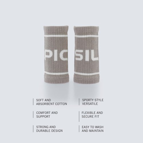 PICSIL Cotton Wrist Sweatbands, Absorbent and Stretchable Wrist Bands for Working Out, Wrist Sweat Bands for Fitness and Tennis, Anti Chafing Wristbands for Men and Women, 1 Pair (Tan)