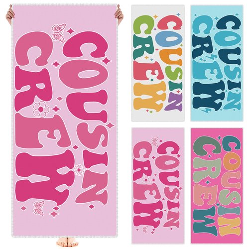 Peryiter 4 Pcs Cousin Crew Beach Towel Extra Large 27.6 * 59 Inch Funny Pool Towel for Summer Swimming Pond Lake Gift Team Gift Birthday Present Baseball Beach Lounge Cover Accessories