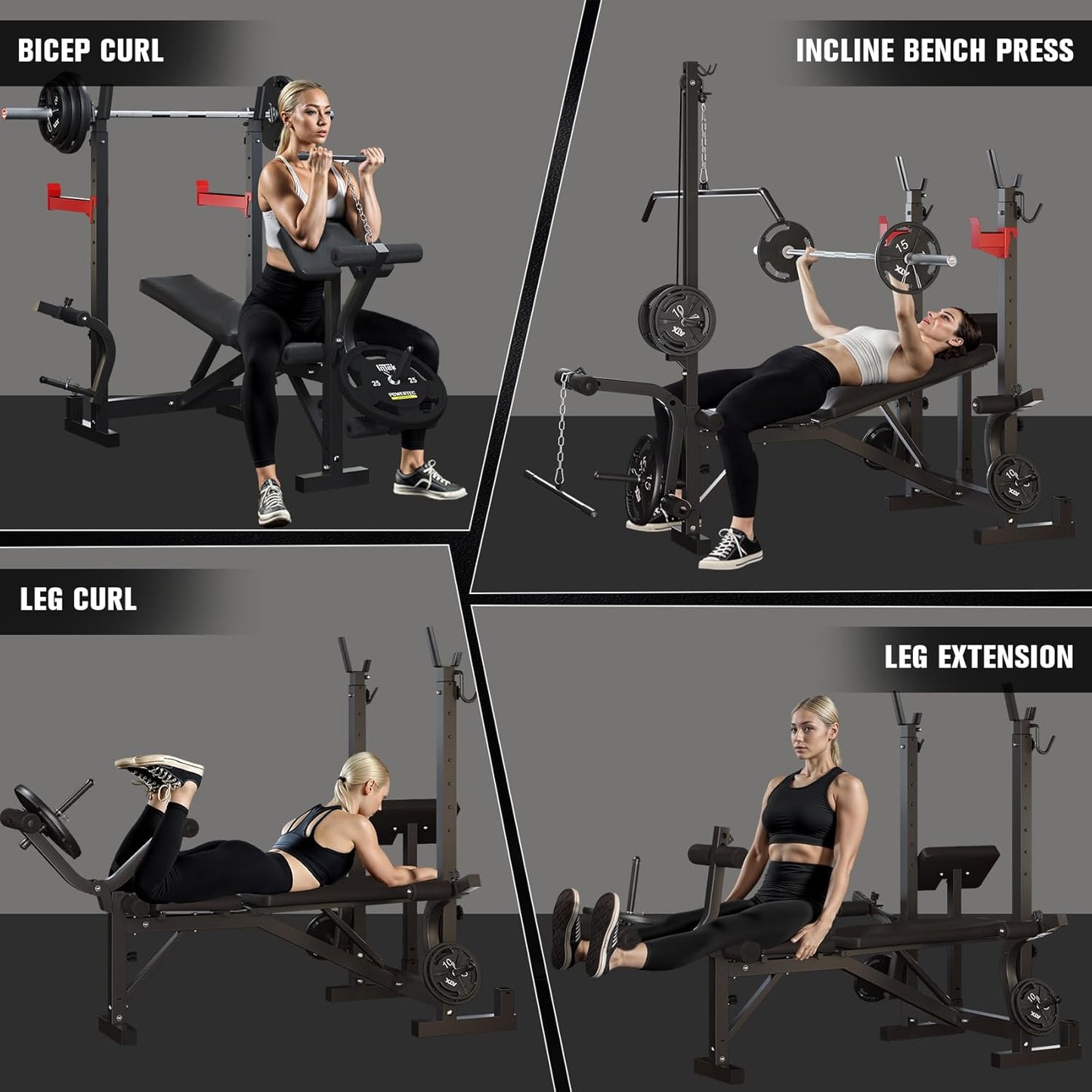 10 in 1 Olympic Weight Bench Set, 1000 LBS Heavy Duty Multi-Function Bench Press Set with with LAT Pulldown System And Decline Press, Full-Body Strength Training Equipment For Home Gym