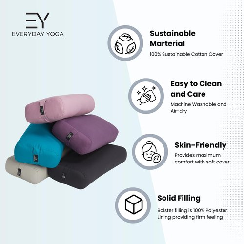 Everyday Yoga Bolster Rectangular Meditation Pillow, Super Soft & Lightweight with Carry Handle - Firm Support for Restorative Yoga, Multi-color - Peacock