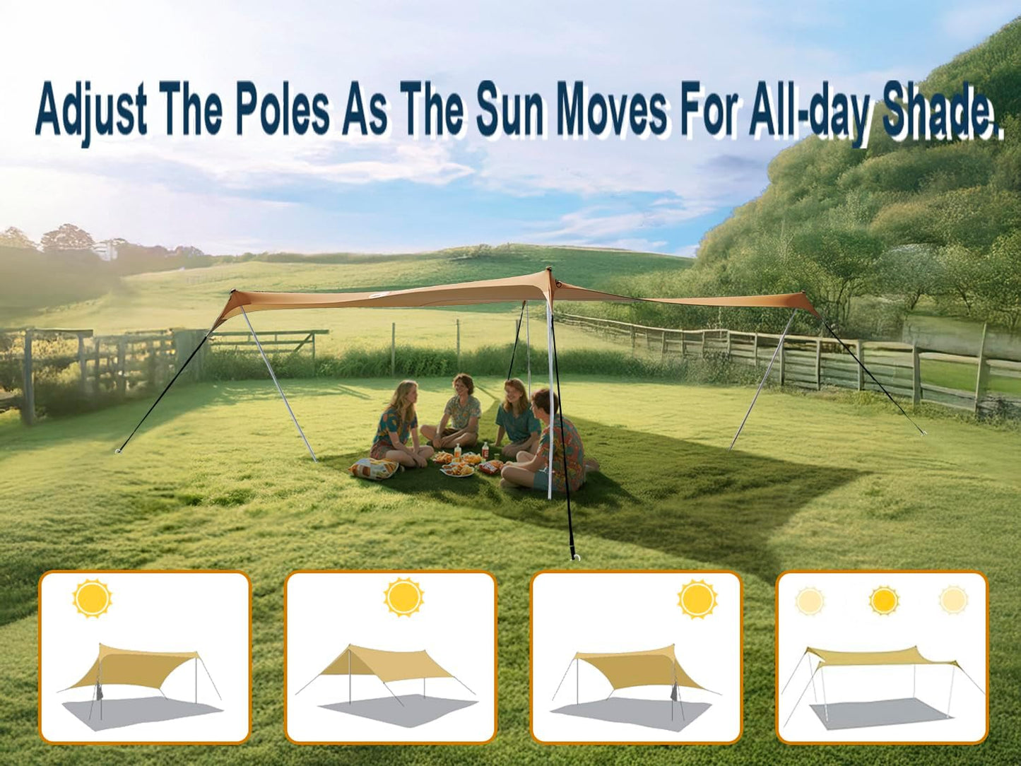 10×10ft UPF50+ Beach Tent Sun Shelter, Windproof Stable Outdoor Pop Up Beach Shade Canopy for Camping, Fishing, Backyard Fun or Picnics, 2 Poles