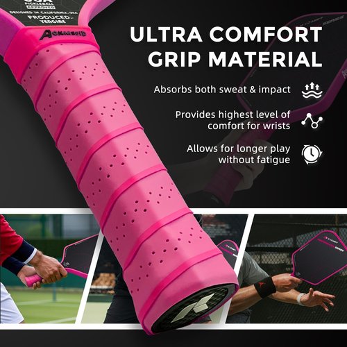 AKS Performance Series Pickleball Paddle - Toray T700 Carbon Fiber Surface, 16mm Polymer Core, High Control & Spin, USAPA Approved - Pink