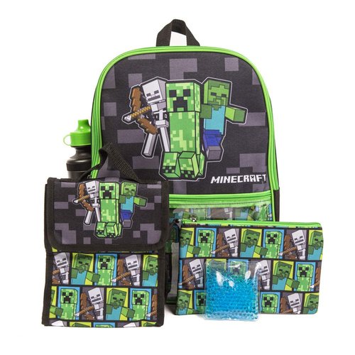 Minecraft Backpack Set with Lunch Box for Boys & Girls, 16 inch, 5 Piece Value Set