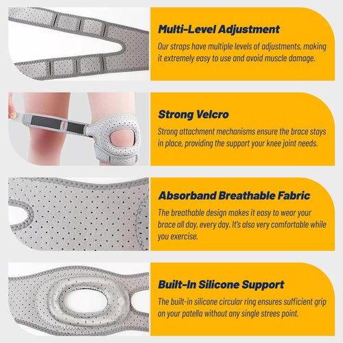 Knee Brace for Women & Men - Adjustable Support with Side Stabilizers & Patella Gel Pad - Relief for Meniscus Tear, Arthritis, Injury Recovery - Runnings, Workout(Gray)