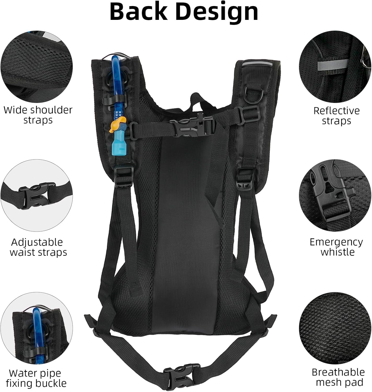 Hydration Backpack, Water Backpack with 2L Water Bladder, Hiking Backpack, Lightweight, High Flow Bite Valve Water Backpack, Hydration Pack for Biking, Running and Climbing