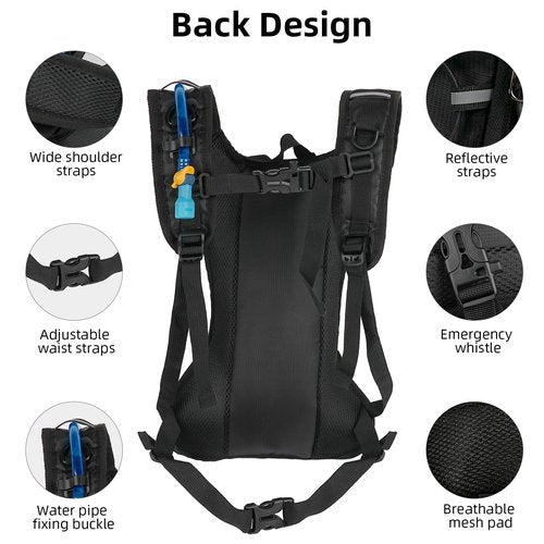 COM4SPORT Hydration Backpack, Water Backpack with 2L Water Bladder, Hiking Backpack, Lightweight, High Flow Bite Valve Water Backpack, Hydration Pack for Biking, Running and Climbing