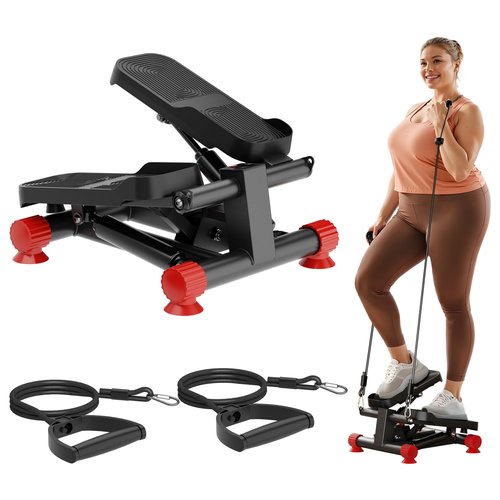 SogesPower Steppers for Exercise at Home,Mini Stair Stepper with Resistance Bands,Full Body Workout Equipment with LCD Monitor,Portable Stepper with 330LBS Loading Capacity,Black&Red