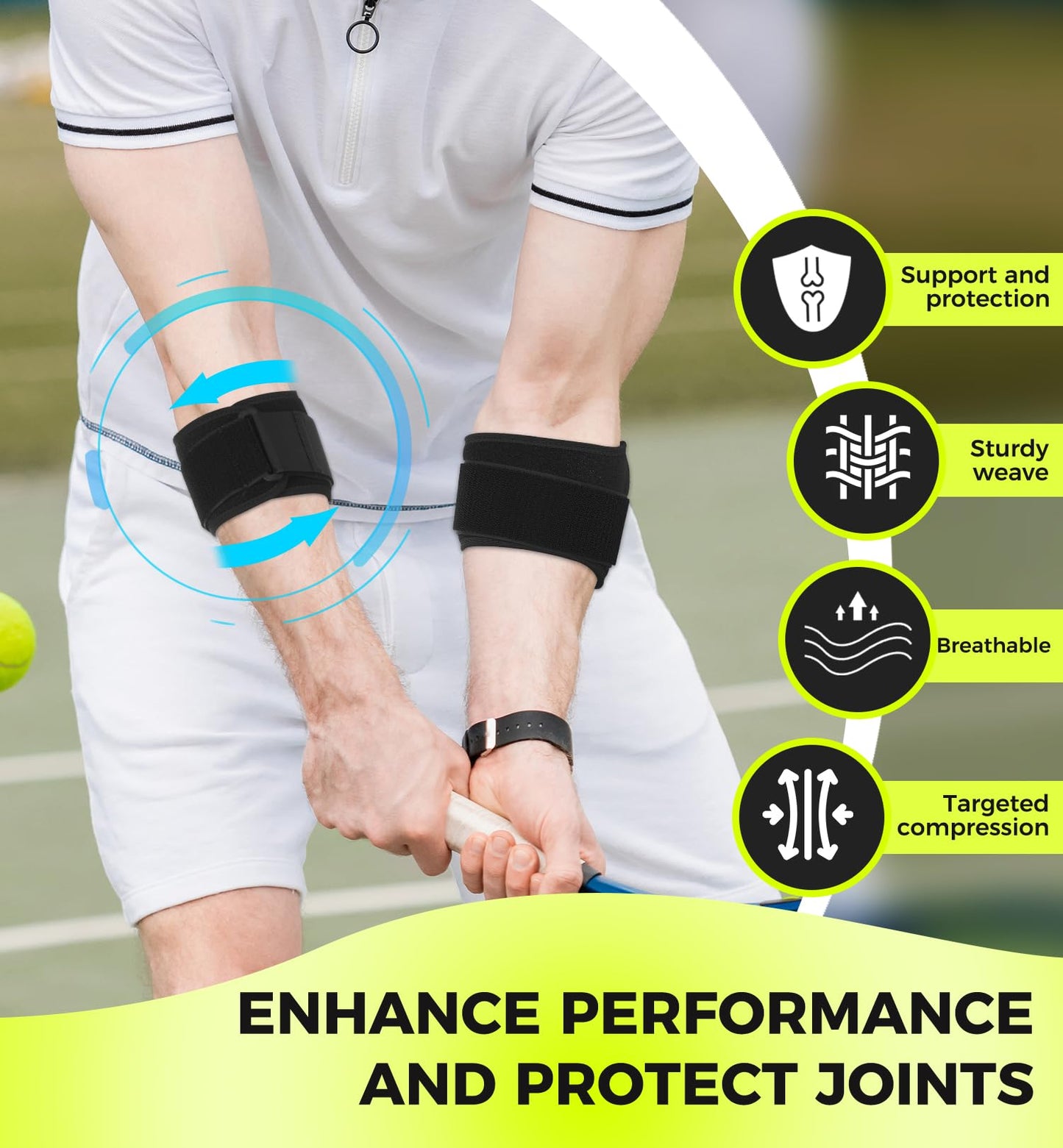 HiRui Tennis Elbow Brace for Forearm Tension Relief, Elbow Support Arm Straps Compression Pad for Men Women, Pressure Bands for Tendonitis Strains Weightlifting Golfer Baseball (Black-1 Pack)