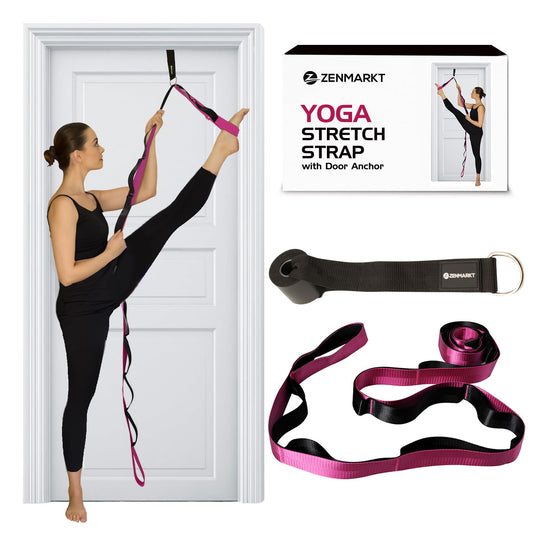 10-Loop Yoga Strap with Door Anchor – Stretch Strap for Flexibility, Deep Stretching, and Improved Balance – Perfect Yoga Accessory for All Fitness Levels (Purple)