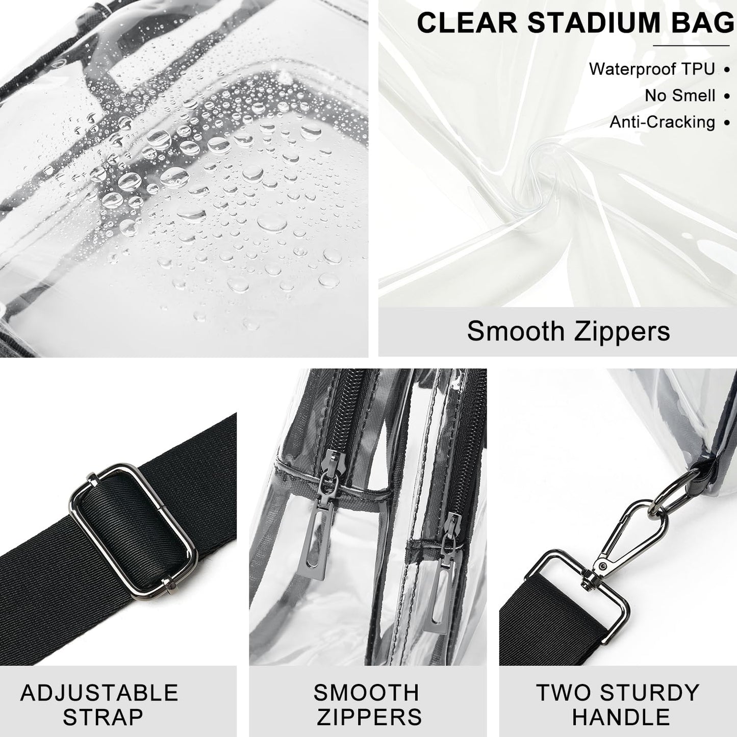 LATMAP Clear Bag for Stadium Events, Clear Purse for Women Stadium Crossbody Bag, Transparent Backpack for Concerts Sports-Black