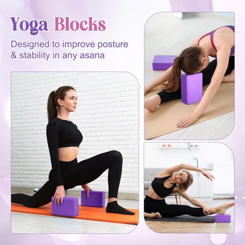 RoundFunny 5 Pcs Yoga Blocks Knee Pads Yoga Strap Set Soft Premium Foam Blocks Accessories for Pilates Meditation General Fitness Stability, Kneeling, Balance, Deepen Stretches and Toning
