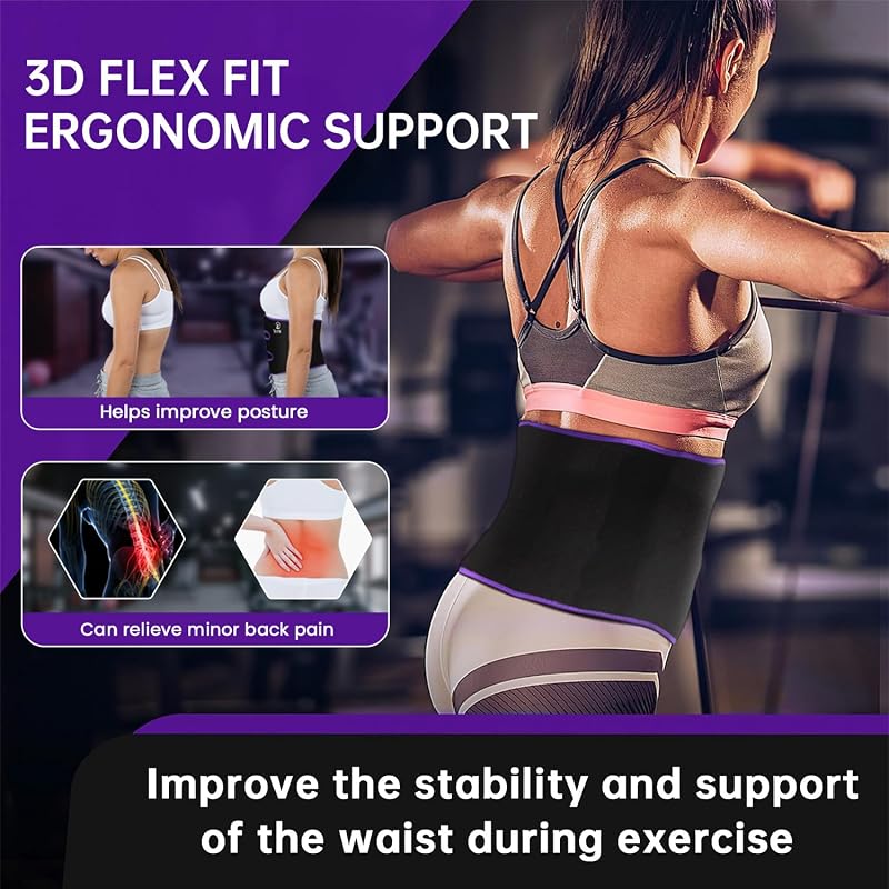 RIYA Waist Trimmer Sweat Belt for Women & Men, 8.5"x37" Purple with Belt