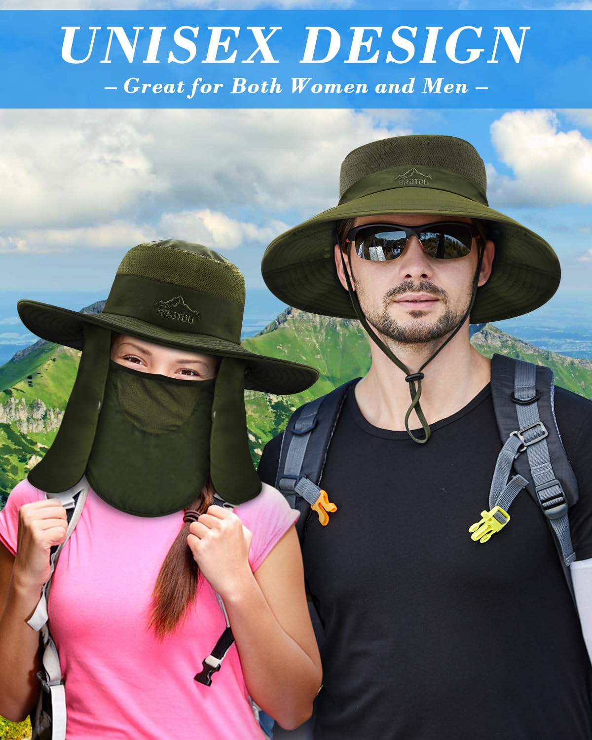 BROTOU Sun Cap Fishing Hats, UPF 50+ Wide Brim Outdoor Protection Hat, Sun Hat with Face & Neck Flap Cover for Men and Women (Gray)