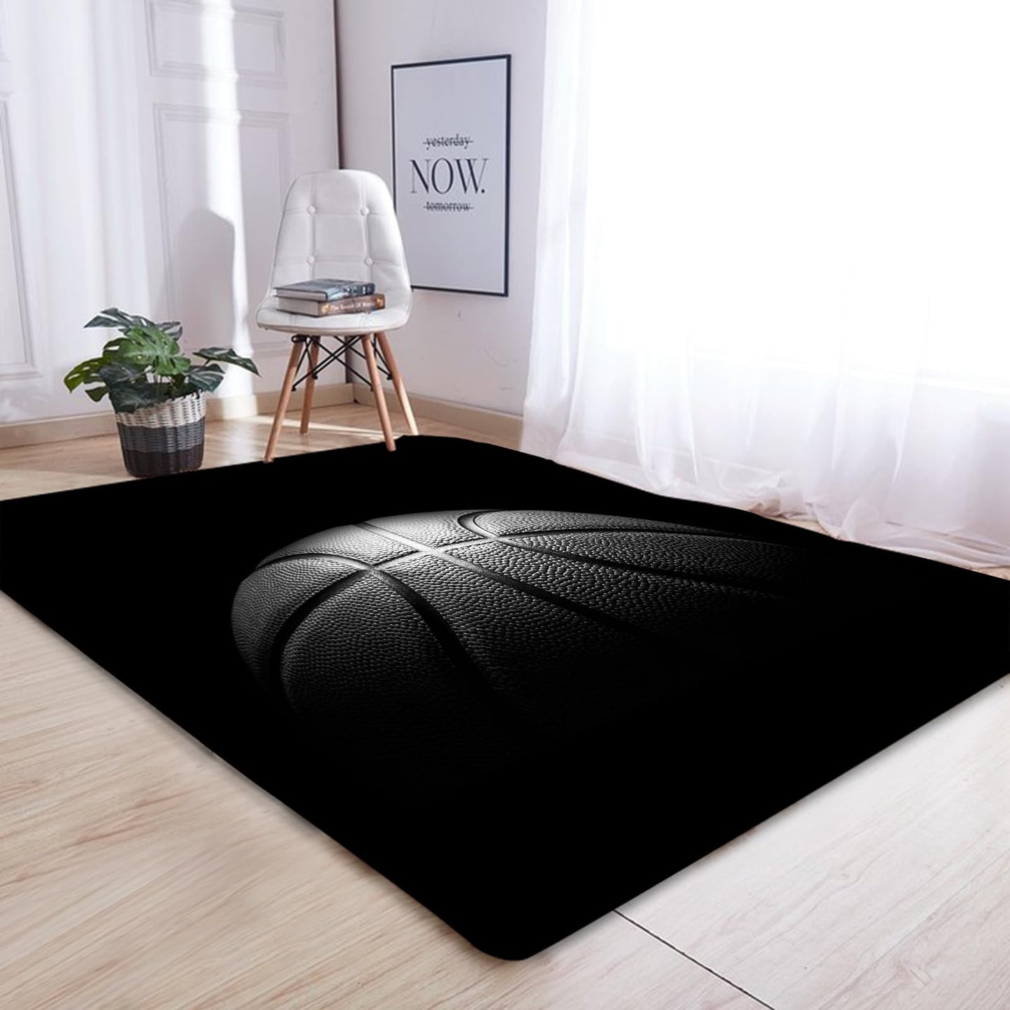 kxry 2 * 3 Feet Black Basketball Soft Area Rugs for Kids Girls Boys Basketball Sports Floor Carpet for Living Room Bedroom Dorms Nursery Rooms Home Decor Aesthetic