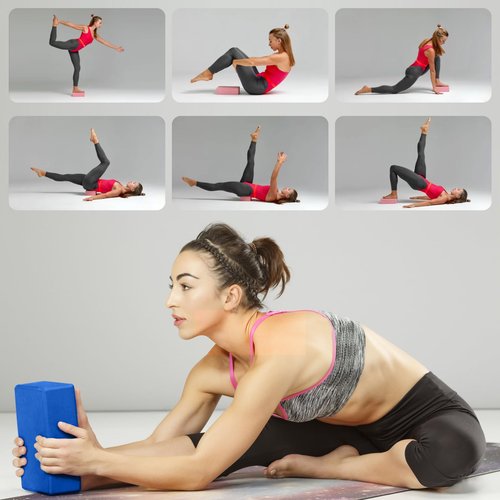 Yoga Blocks 2 Pcs, 9"x6"x3" Yoga Brick Foam Blocks EVA Foam Block Props Accessories for Pilates Stretching and Meditation (Deep Blue, Large)