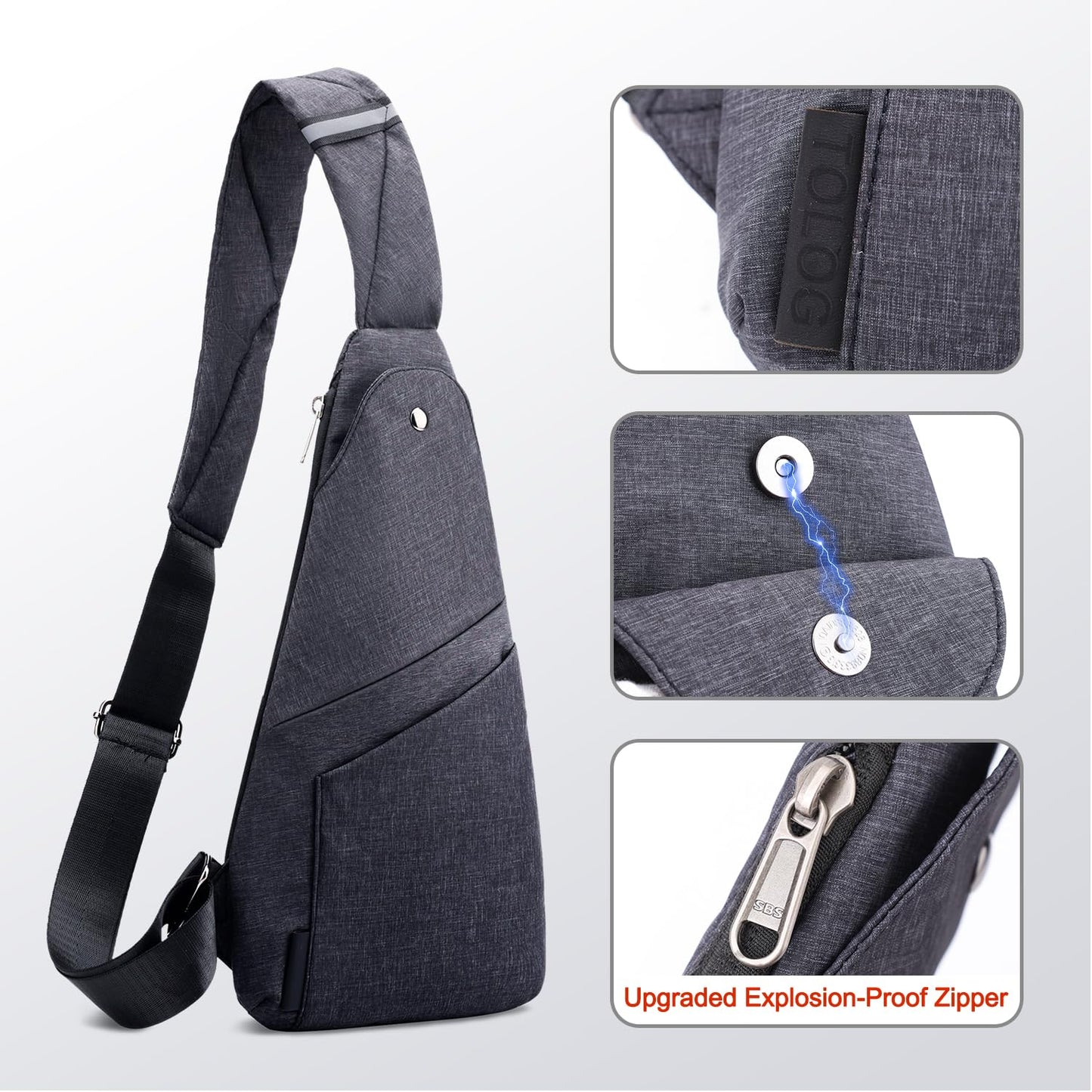 TOLOG Flat Anti-Theft Sling Bag for Women and Men Small Slim Crossbody Bag Hidden Pocket Pack for Travel Hiking Casual Daily