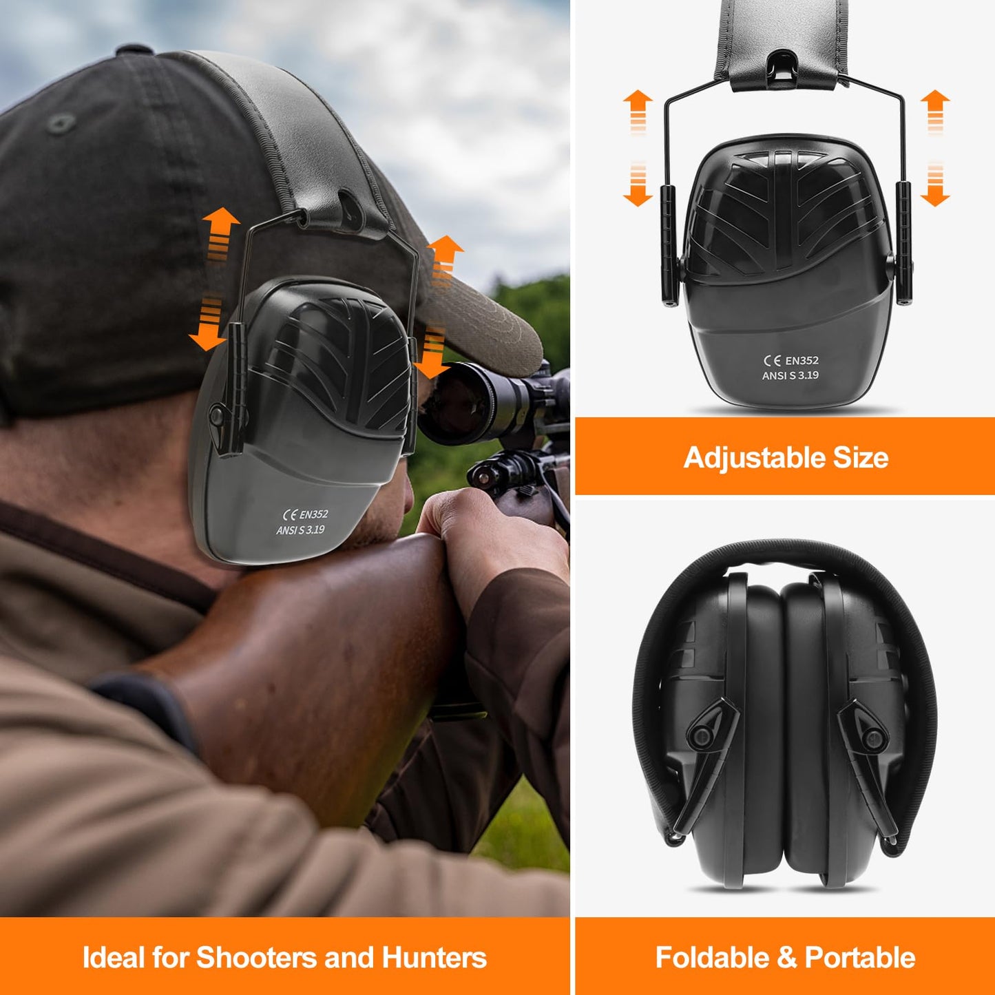 2 Pack Shooting Ear Protection Earmuffs, SNR 32dB Ear Protection for Gun Range，Hearing Protection for Shooters, Shooting Ear Protection Ear Muffs for Noise Reduction for Shooting Range/Mowing