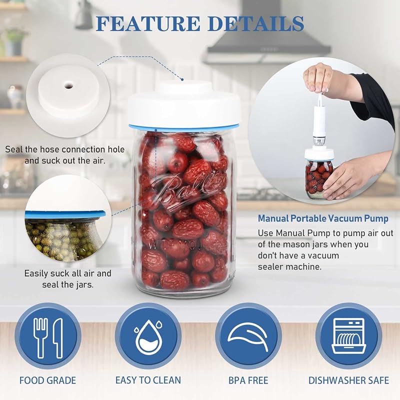 Mason Jar Vacuum Sealer Kit with Manual Pump & Lid Opener for Wide & Regular Mouth Jars