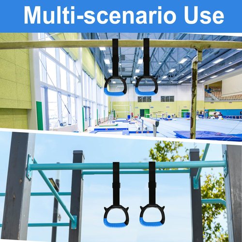 Tepemccu Gymnastics Rings for Kids, Pull Up Rings with Adjustable Straps for Children Home Gym Strength Training (Blue)